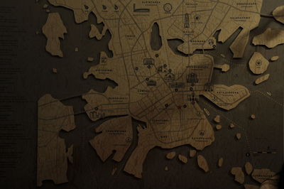 High angle view of text on table