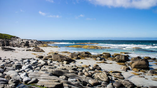 Scenic view of sea against blue sky