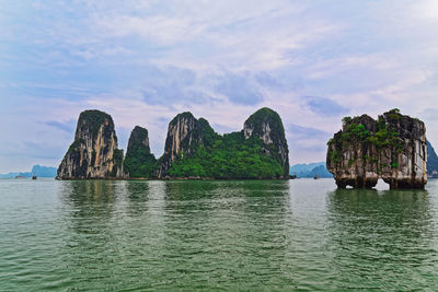 Panoramic view of rocky islets in ha long bay, vietnam