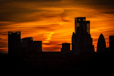 London silhouette fiery sunset