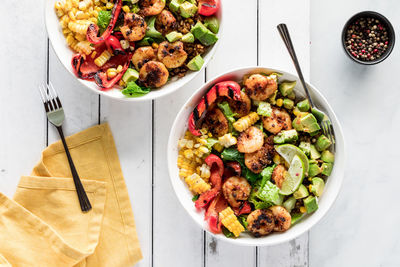 High angle view of food on table