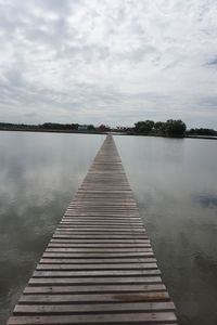 Pier over lake against sky