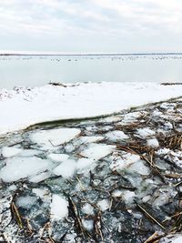 Scenic view of frozen sea against sky