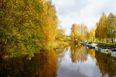 Scenic view of lake against sky during autumn