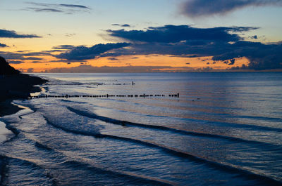 Scenic view of calm sea at sunset