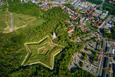 Aerial view of historic prusy fort in nysa, poland