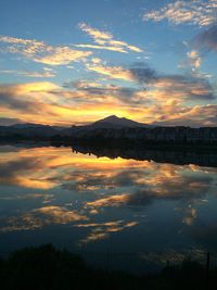 Reflection of clouds in sky at sunset