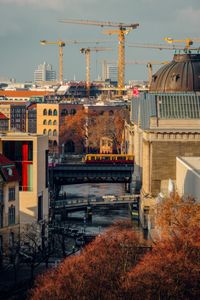 High angle view of buildings against sky