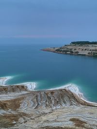 Scenic view of dead sea against clear sky