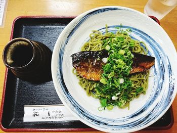 High angle view of vegetables in bowl on table