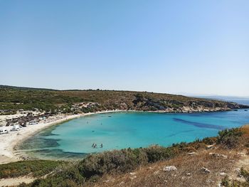 High angle view of sea against clear sky