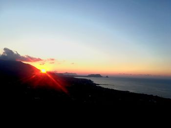 Scenic view of silhouette landscape against sky during sunset