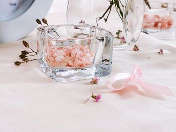 Close-up of ice cream in glass on table