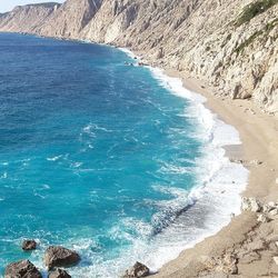 Scenic view of sea against blue sky