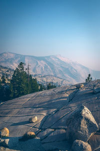 Scenic view of landscape against clear blue sky