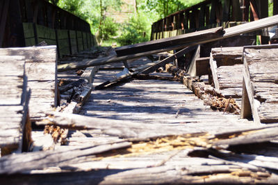 Close-up of old wooden structure in forest