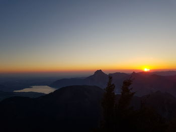 Scenic view of silhouette mountains against sky during sunset