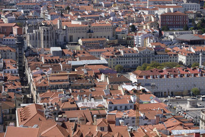 High angle view of buildings in city