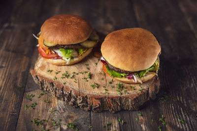 Close-up of burger on table