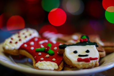 Close-up of cookies in plate on table