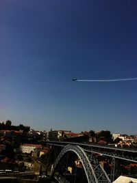 View of built structures against clear blue sky