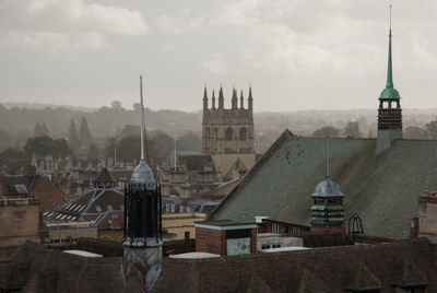 High angle view of church against sky