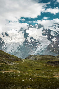 Path among mountains. zermatt, swiss alps. hiking in switzerland. place for loneliness, silence