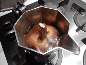 High angle view of coffee beans in kitchen