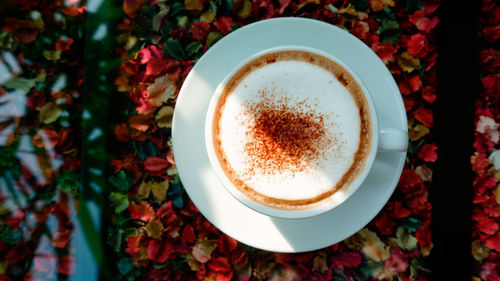 High angle view of coffee on table