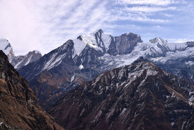 Scenic view of snowcapped mountains against sky