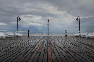 Empty pier on sea against sky