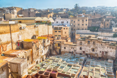 High angle view of buildings in city