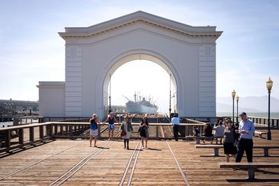 Silhouette of woman against clear sky