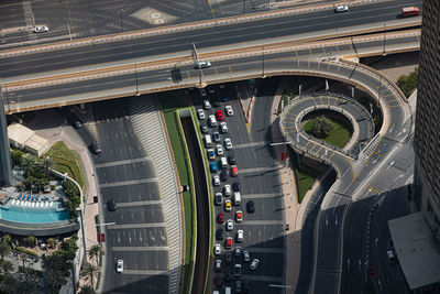 High angle view of cars on street in city