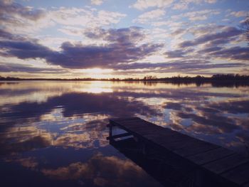 Scenic view of lake against sky during sunset