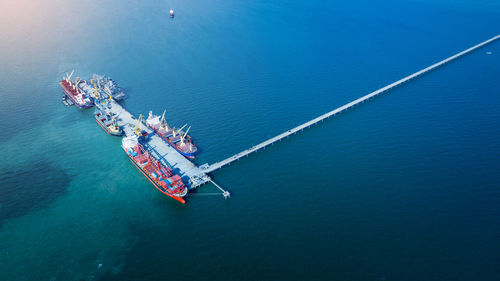 High angle view of boats in sea