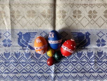 Close-up of multi colored candies on table