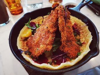 High angle view of meal served in plate