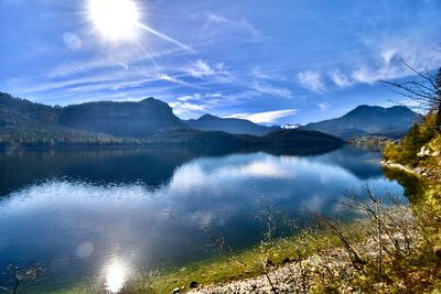 Scenic view of lake against sky