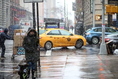 View of city street during rain