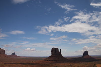 Rock formations on landscape against cloudy sky