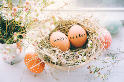 View of eggs on table