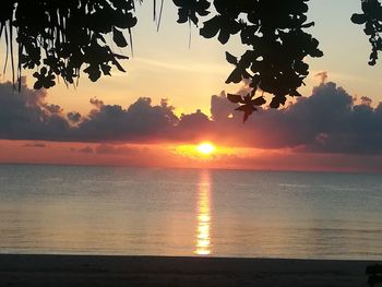 Scenic view of sea against orange sky