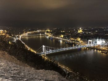 High angle view of bridge over river at night