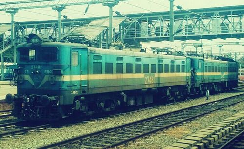 Train on railway station platform