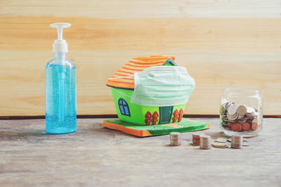 Close-up of bottles on table