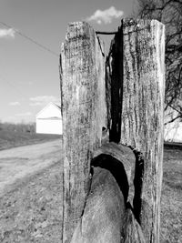 Old wooden fence on field