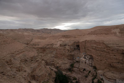 View of desert against cloudy sky