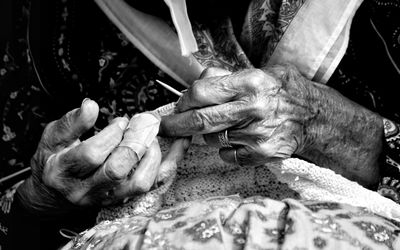 Close-up high angle view of man