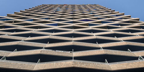 Low angle view of modern building against clear sky